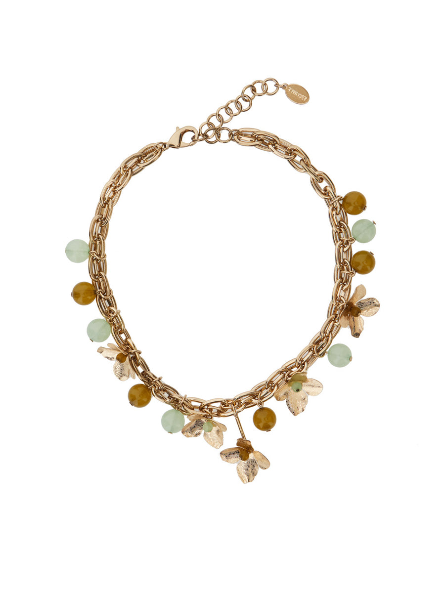 Necklace Flower + Stone Metallic Brass Necklaces