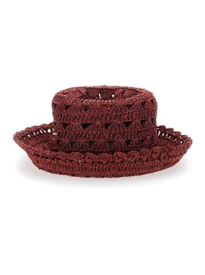 Hat With Visor And Cotton Details Brown For Women Gloves