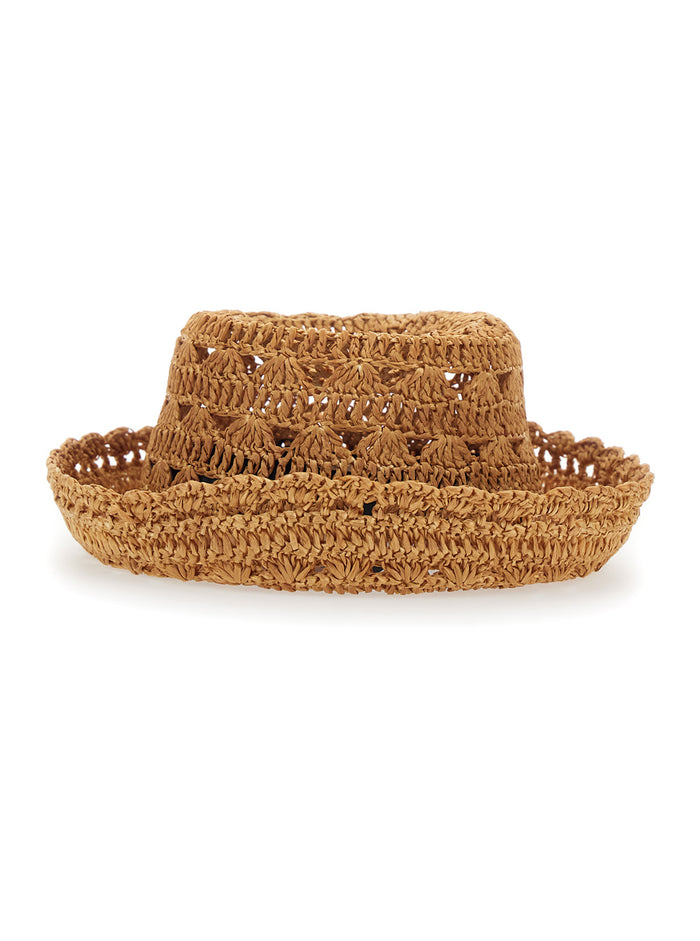 Brown Viscose Woven Design Hat for Women And Gloves