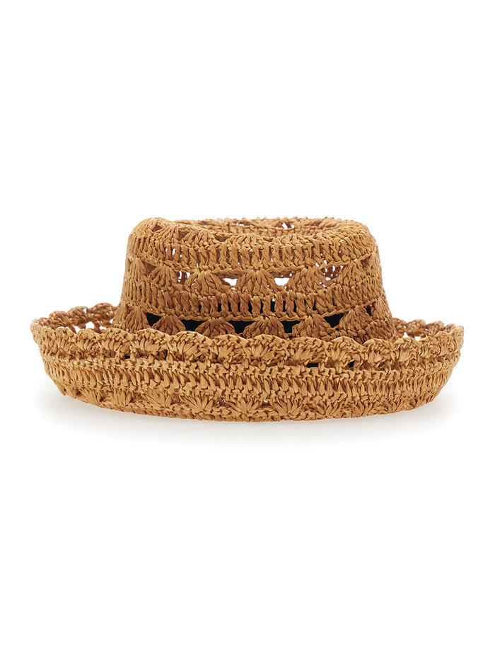 Brown Viscose Woven Design Hat for Women And Gloves