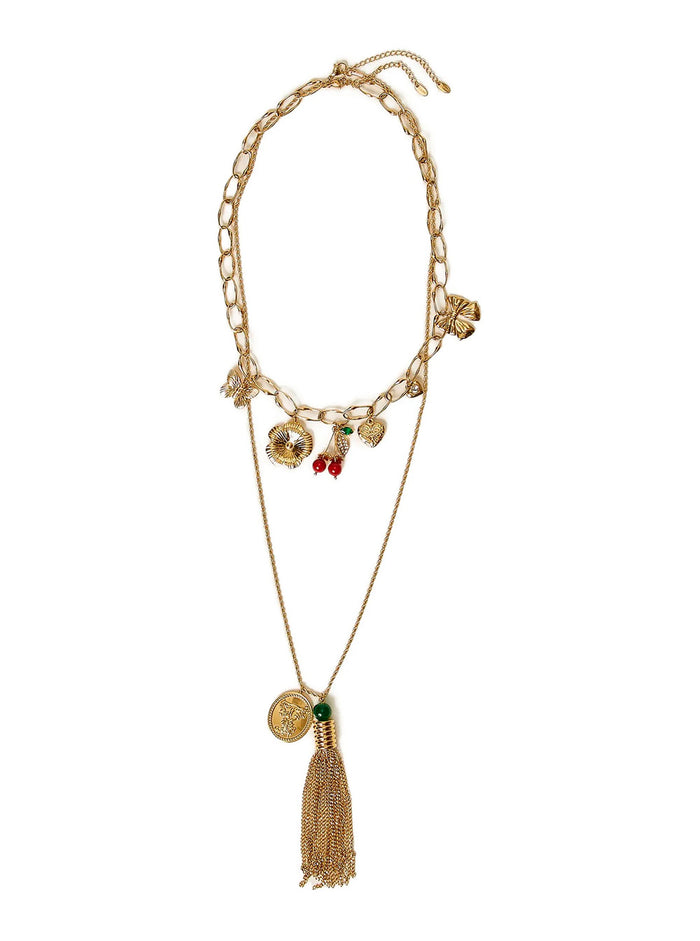 Necklace FLOWER + STONE with Metallic Metal Details Brass Necklaces