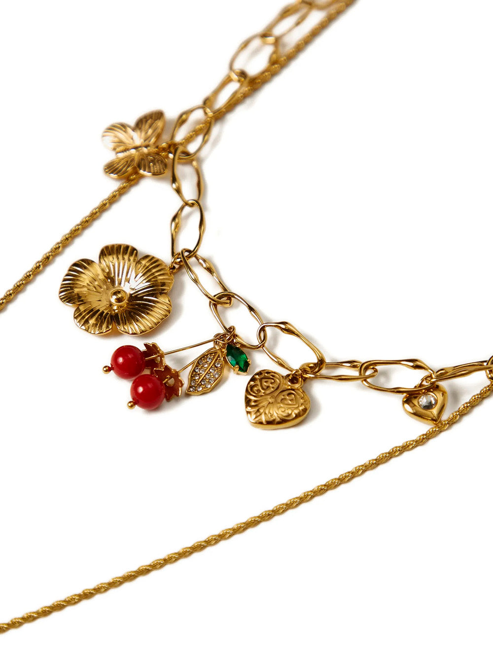 Necklace FLOWER + STONE with Metallic Metal Details Brass Necklaces