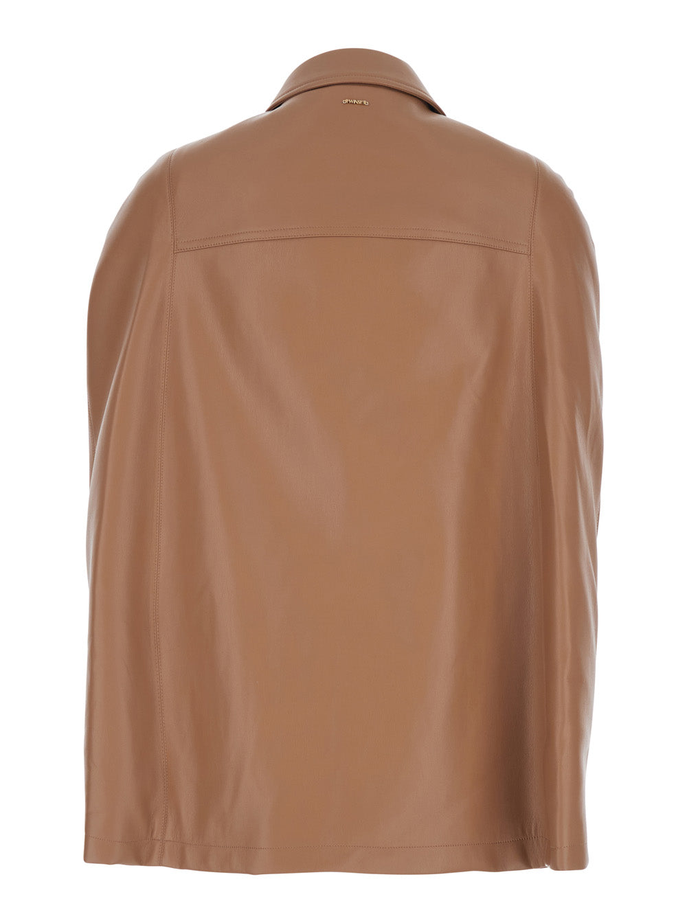 Brown Jacket with Classic Leather Collar for Women Polyester Outerwear