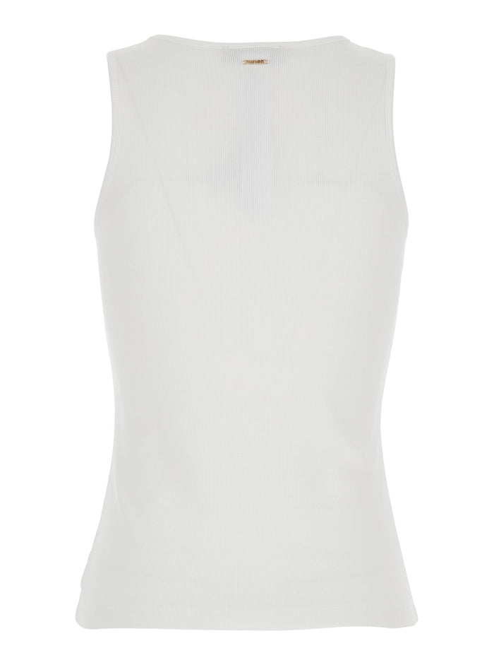 Sleeveless Top with Tone-on-Tone Floral Embroidery in White Cotton for Women Tops