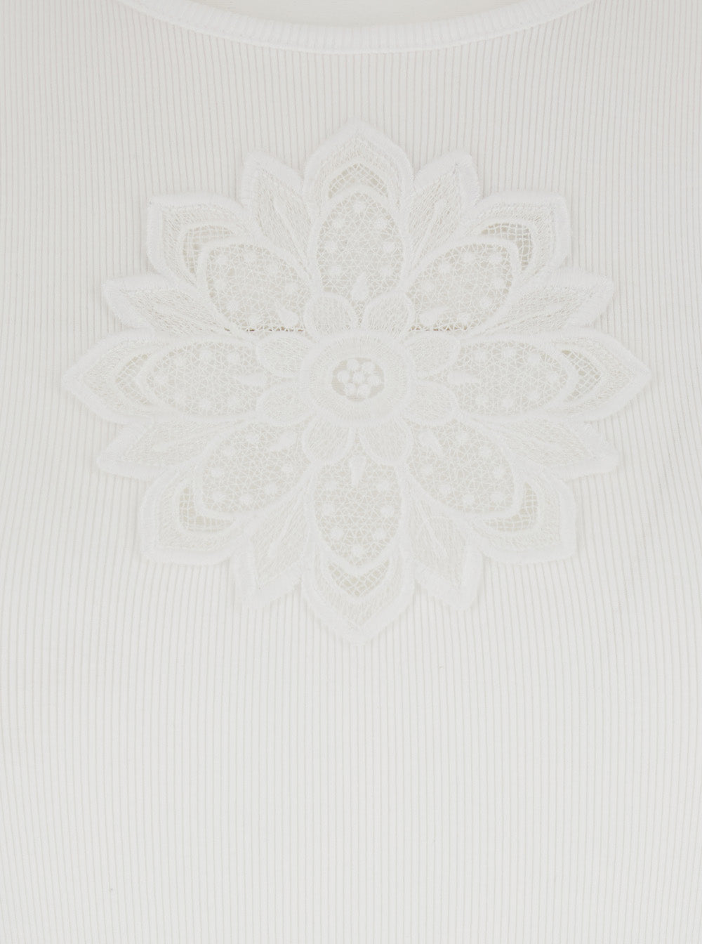 Sleeveless Top with Tone-on-Tone Floral Embroidery in White Cotton for Women Tops