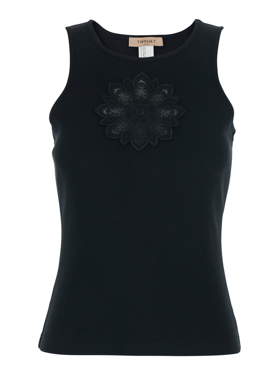 Sleeveless Top Black Cotton Tops
