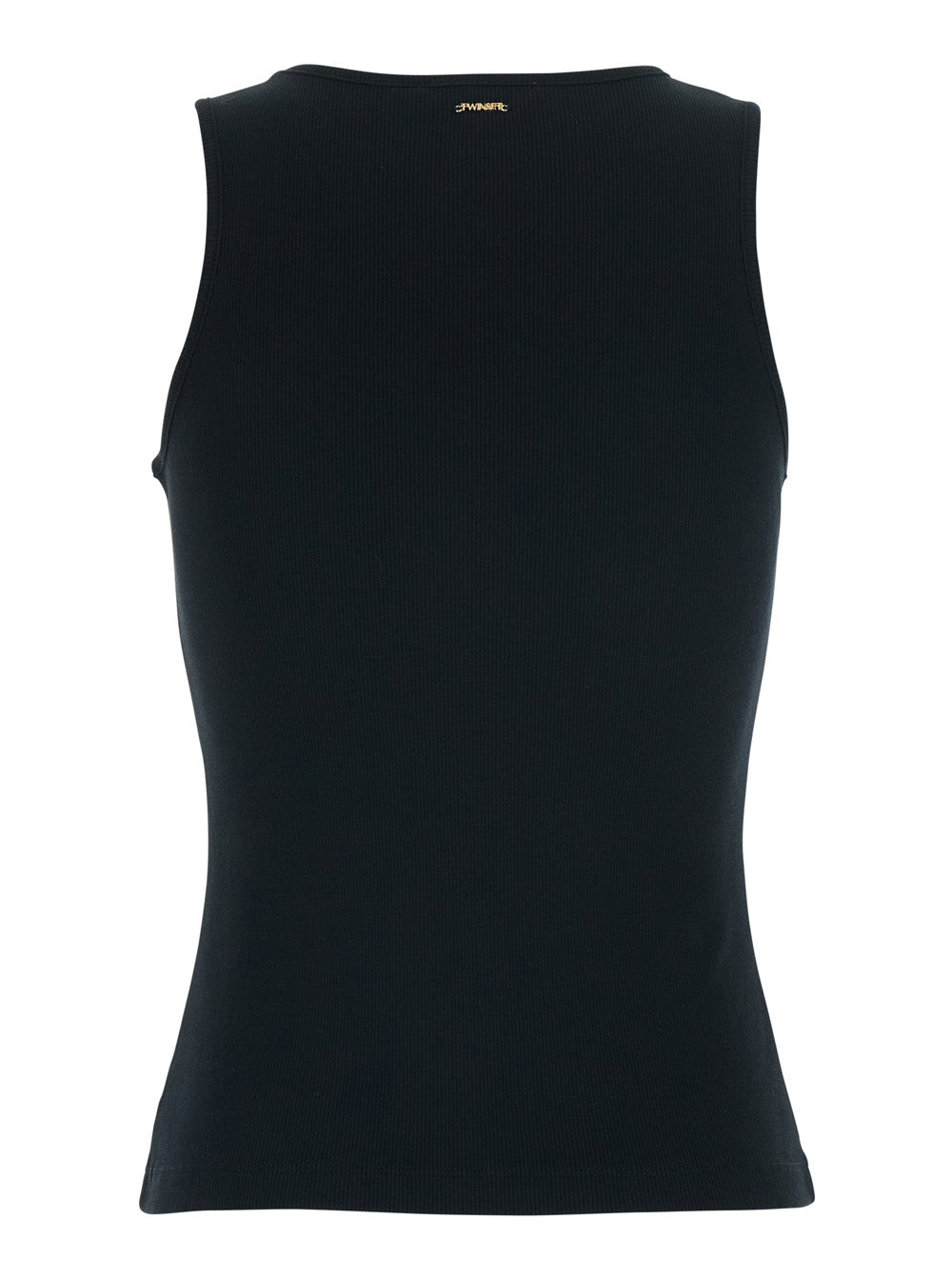 Sleeveless Top with Tone-on-Tone Floral Embroidery on the Front in Black Cotton for Women Tops