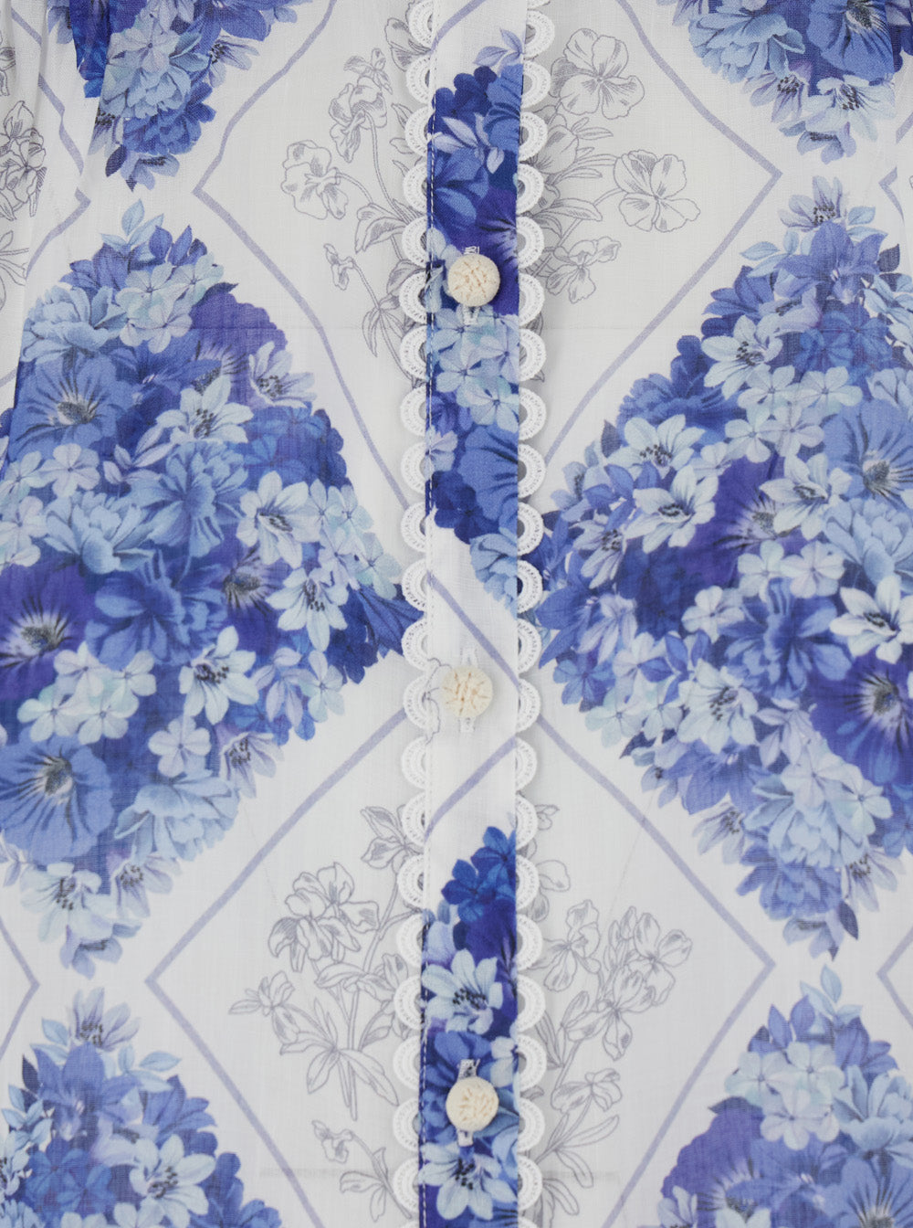 High Neck Floral Pattern All-Over Blue Fabric Shirt for Women Multicolor Ramie And Blouses
