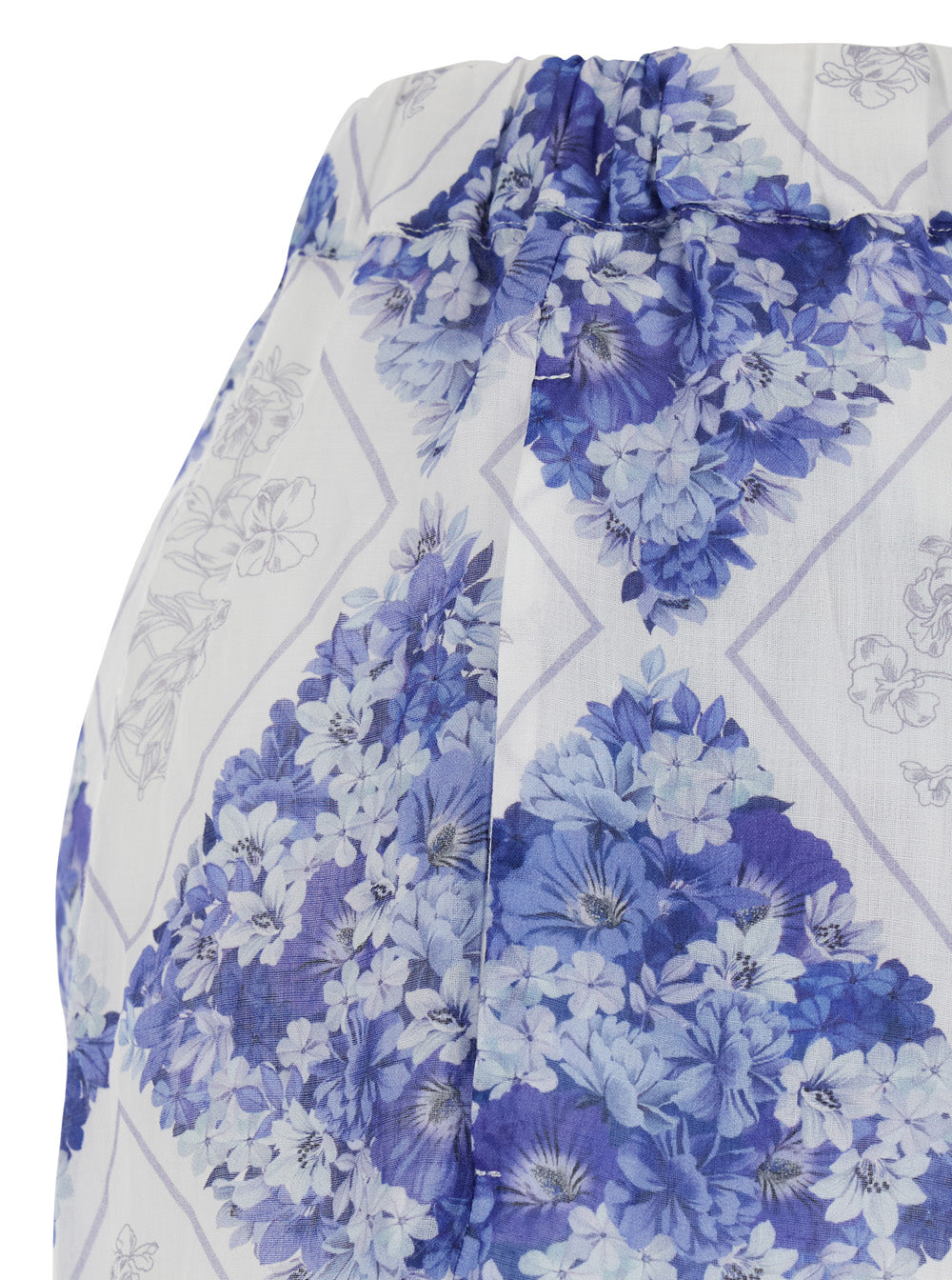 Multicolor Floral Shorts - with All-Over Geometric Print and Scalloped Hem in Ramie Women Bermuda