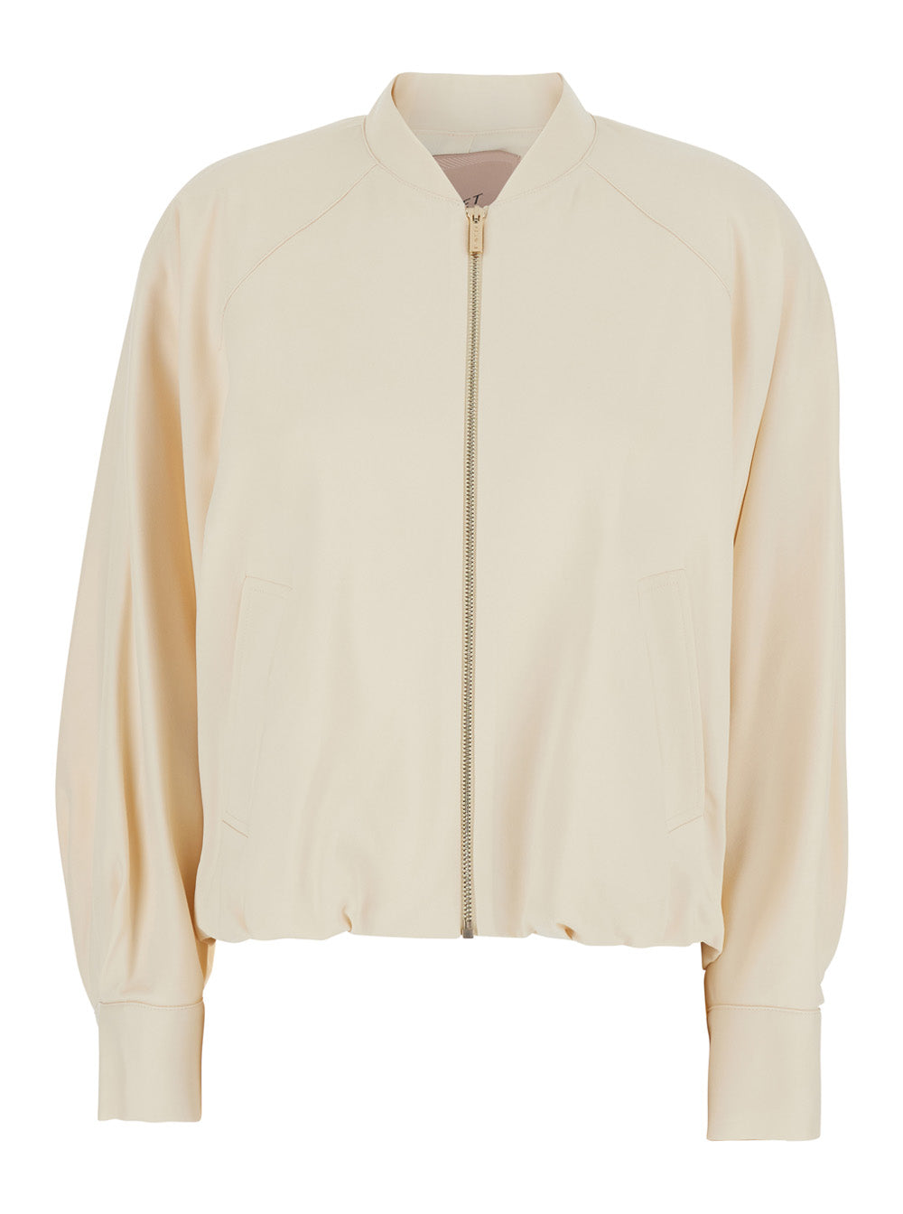 Jacket with Ruffles and Logo Patch on the Back in Blend White Women Viscose Elastane Outerwear