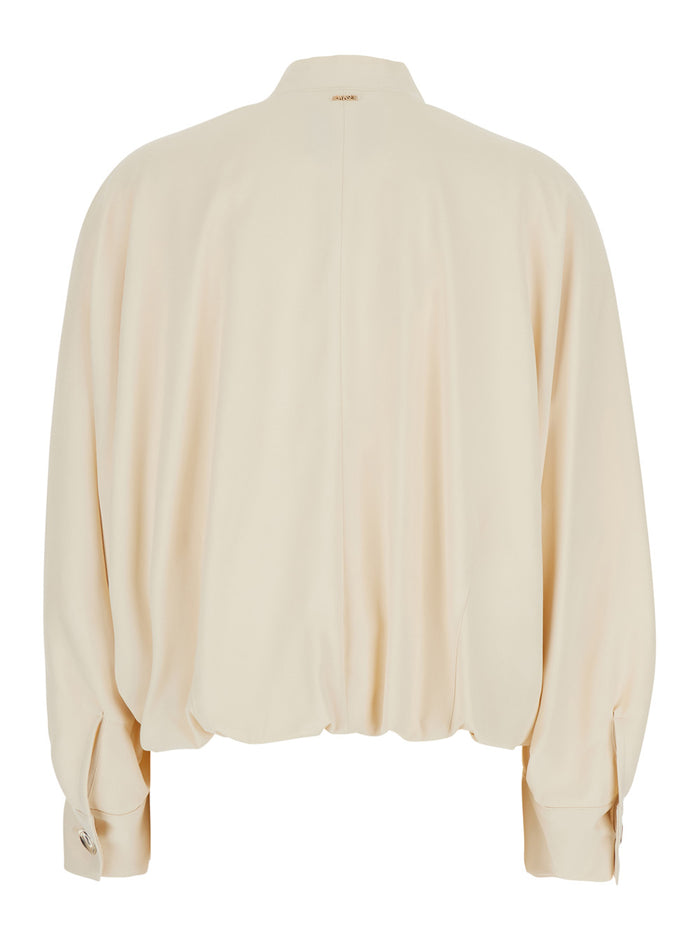 Jacket with Ruffles and Logo Patch on the Back in Blend White Women Viscose Elastane Outerwear