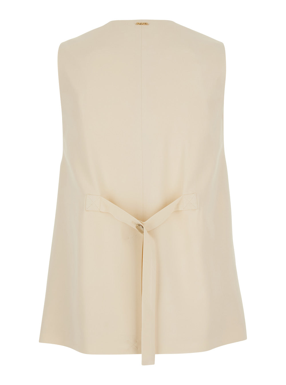 Beige V-Neck Vest with Front Button Closure for Women Viscose Elastane Blazers