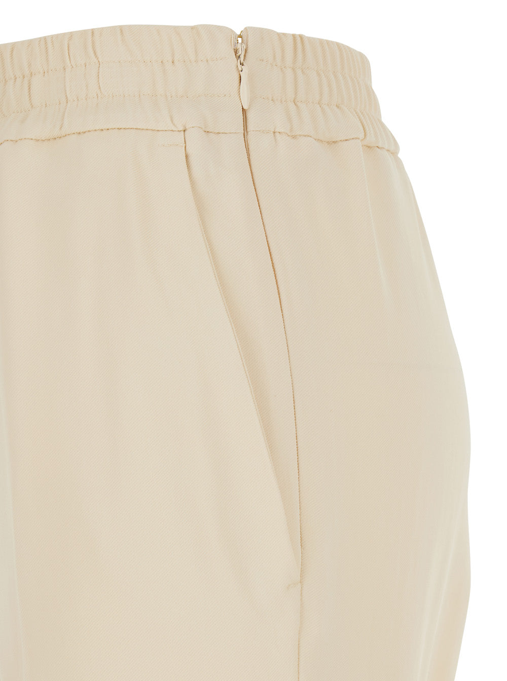 Beige Pants with Elastic Waist and Logo Plate on the Back Viscose Elastane Trousers