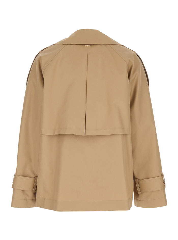 Short Double-breasted Trench in Tech Fabric Beige Women Cotton Polyamide Outerwear