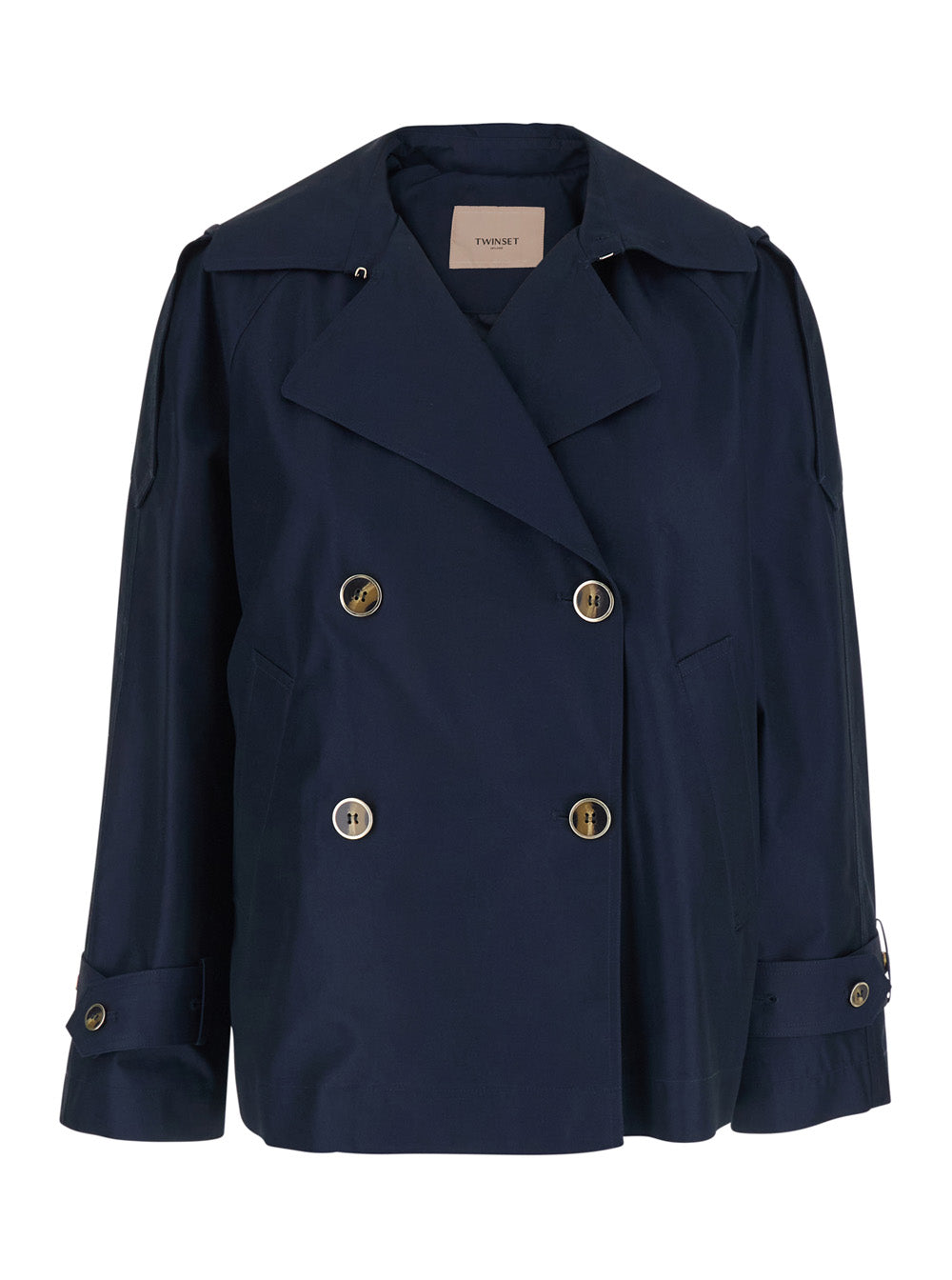 Short Double-breasted Trench Coat in Blue Tech Fabric for Women Blu Cotton Polyamide Outerwear