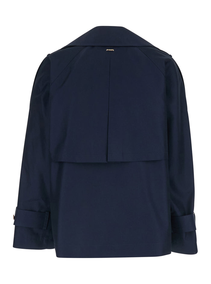 Short Double-breasted Trench Coat in Blue Tech Fabric for Women Blu Cotton Polyamide Outerwear