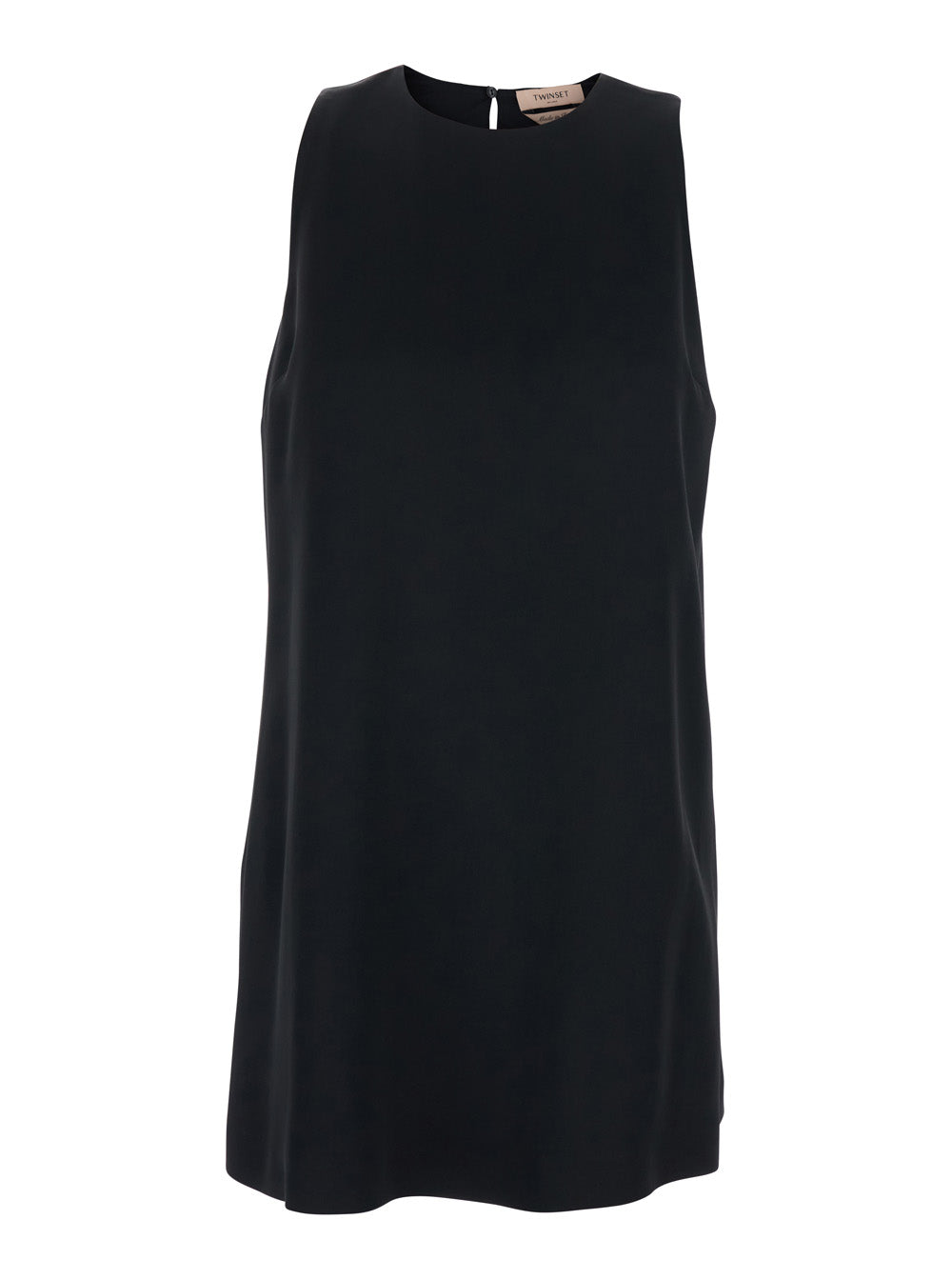 Sleeveless Dress with Drop Closure on the Back in Black Fabric for Women Acetate Polyester