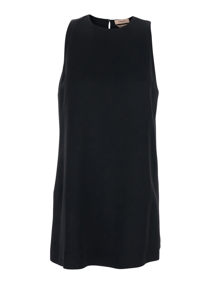 Sleeveless Dress with Drop Closure on the Back in Black Fabric for Women Acetate Polyester