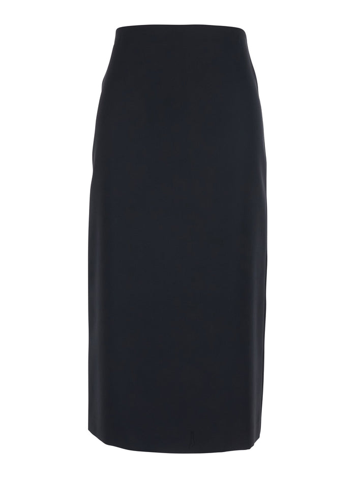 Skirt with Zip Closure on the Back and Logo Plate in Black Fabric for Women Polyester Viscose