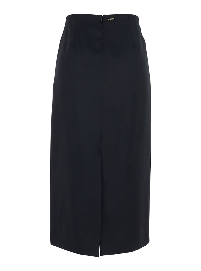 Skirt with Zip Closure on the Back and Logo Plate in Black Fabric for Women Polyester Viscose