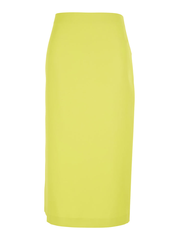 Yellow Skirt with Zip Closure at the Back and Logo Plate on in Womens Fabric Polyester Viscose