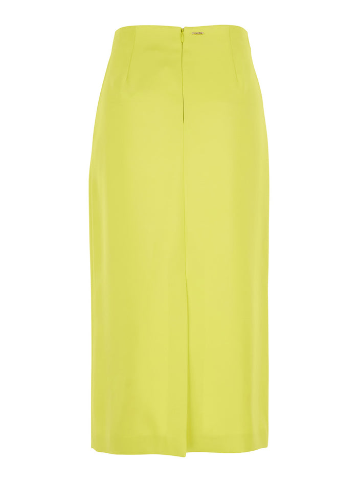 Yellow Skirt with Zip Closure at the Back and Logo Plate on in Womens Fabric Polyester Viscose