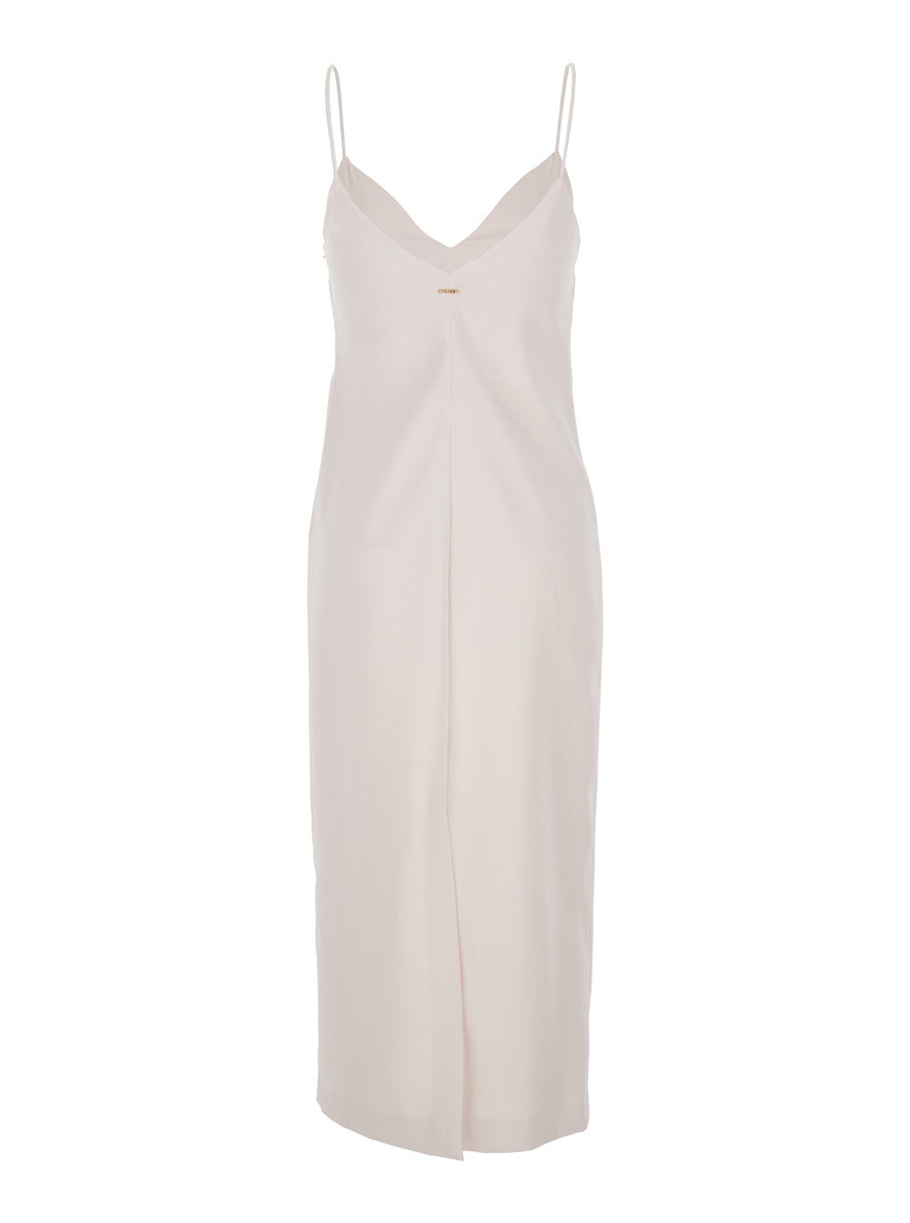 Long Sleeveless Dress with V-Neck and Single Vent at the Back in Pink Fabric for Women Polyester Viscose