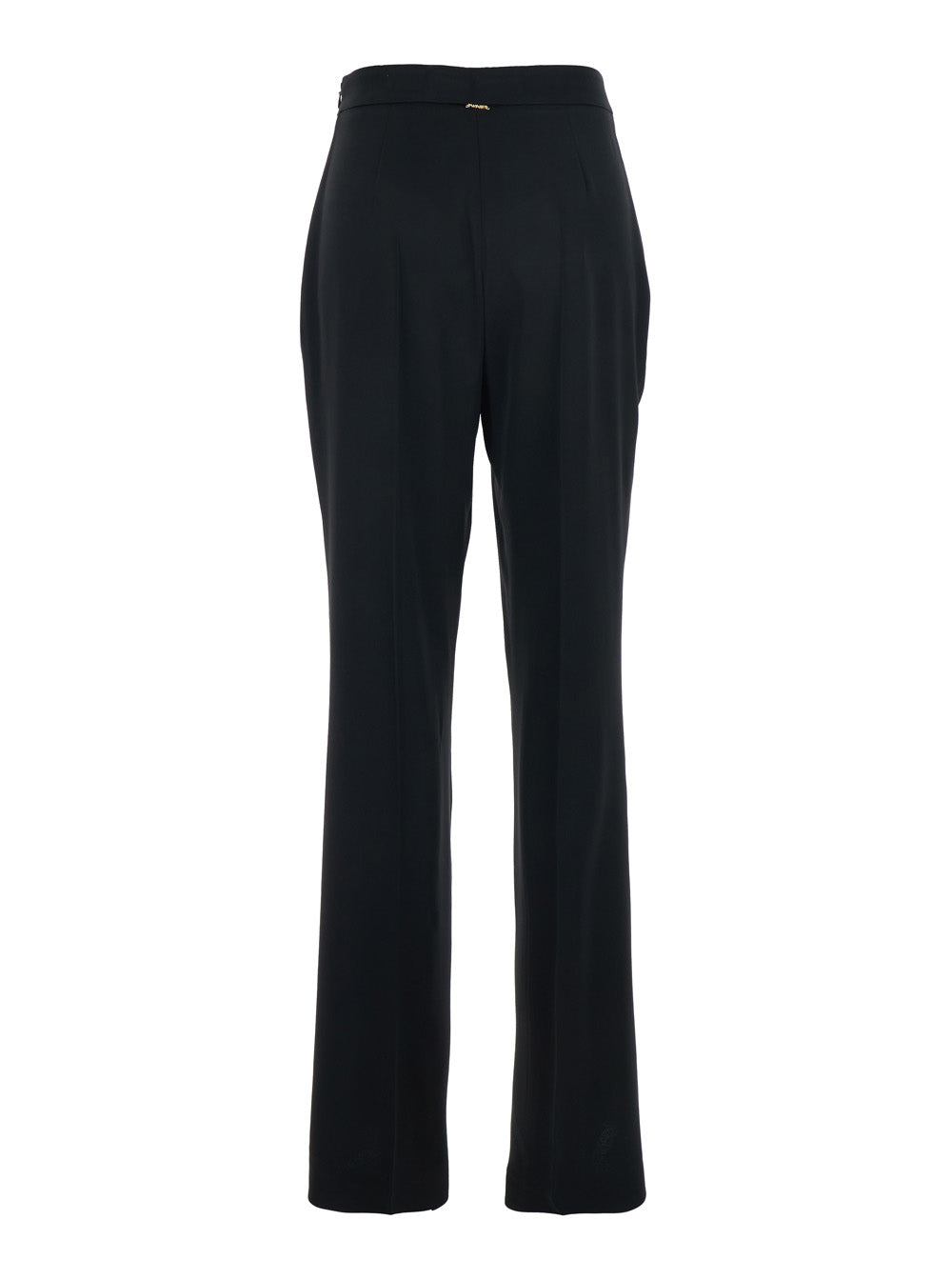 High-Waisted Pants with Zip Closure and Logo Plate on the Back Black Acetate Polyester Trousers