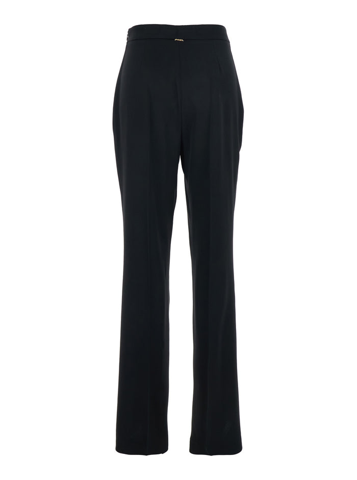 High-Waisted Pants with Zip Closure and Logo Plate on the Back Black Acetate Polyester Trousers