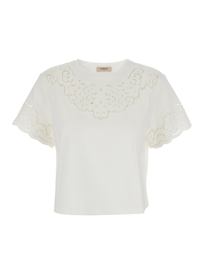 KNITWEAR - White Long Sleeve Sweater with Round Neck In Cotton Women Tshirts And Polo Shirts