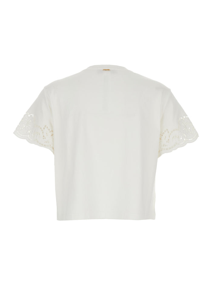 KNITWEAR - White Long Sleeve Sweater with Round Neck In Cotton Women Tshirts And Polo Shirts
