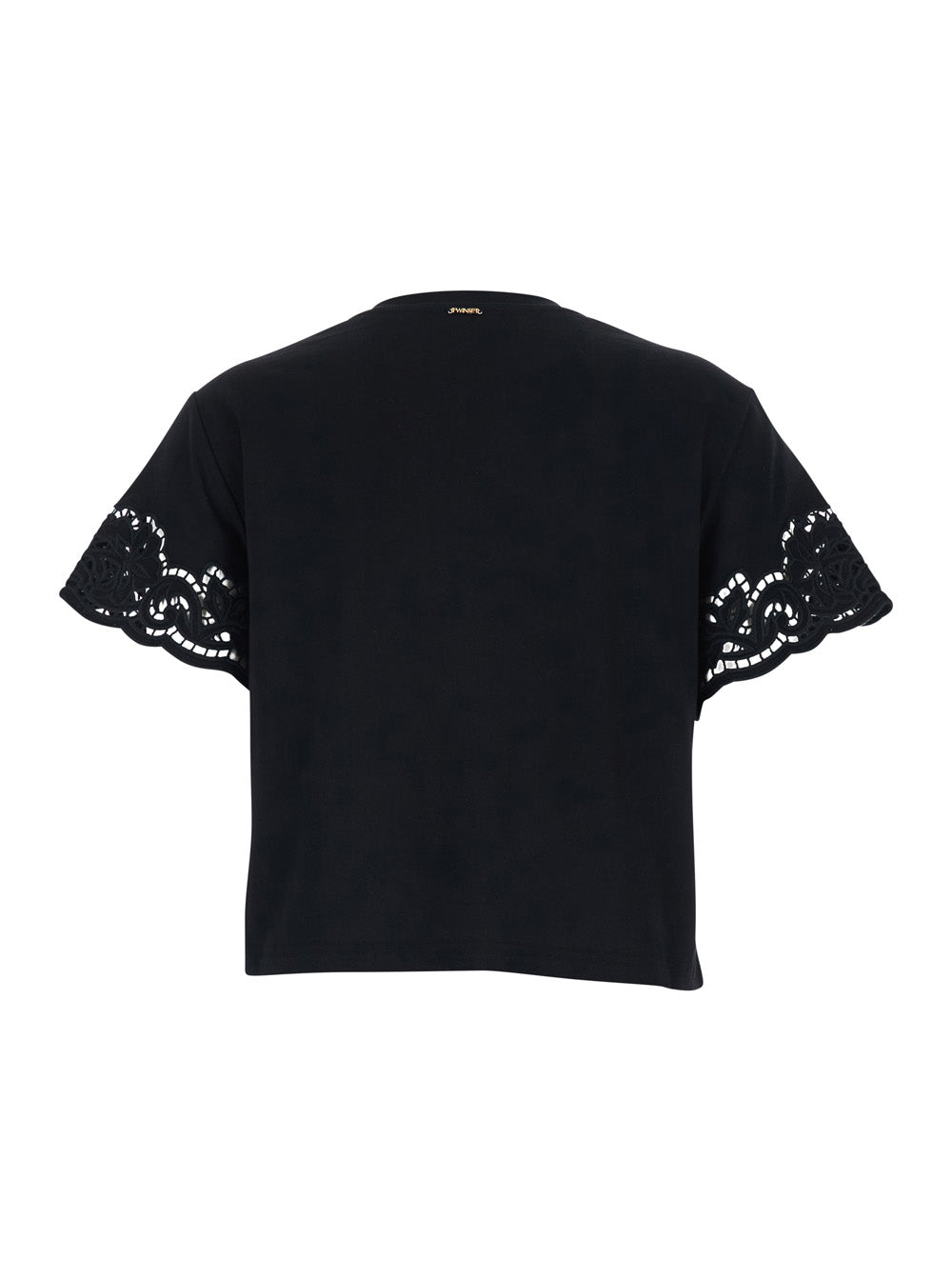 Black T-shirt with Lace Details in Cotton for Women Tshirts And Polo Shirts