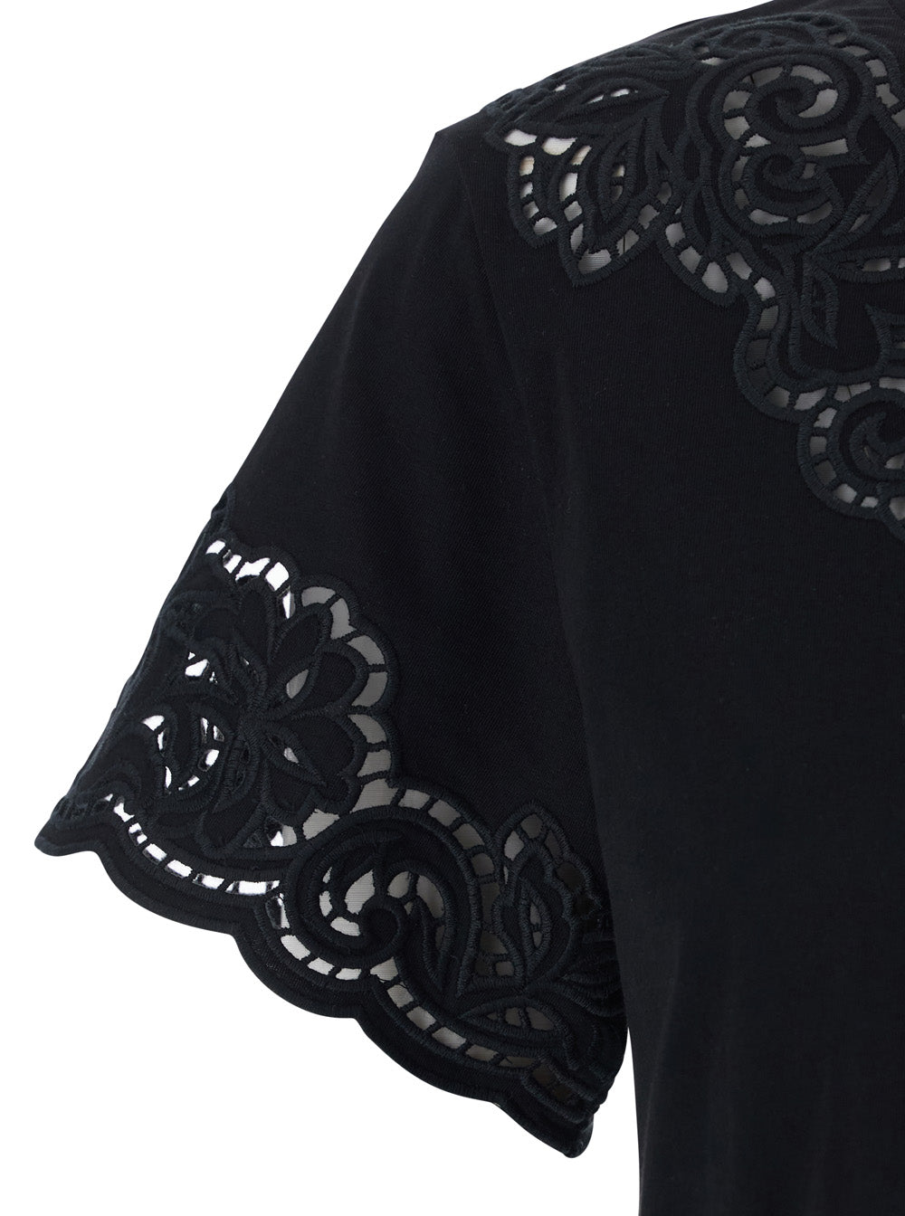 Black T-shirt with Lace Details in Cotton for Women Tshirts And Polo Shirts