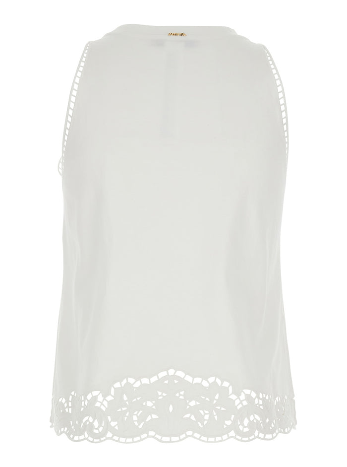 White Top with Cotton Lace Details for Women Tops