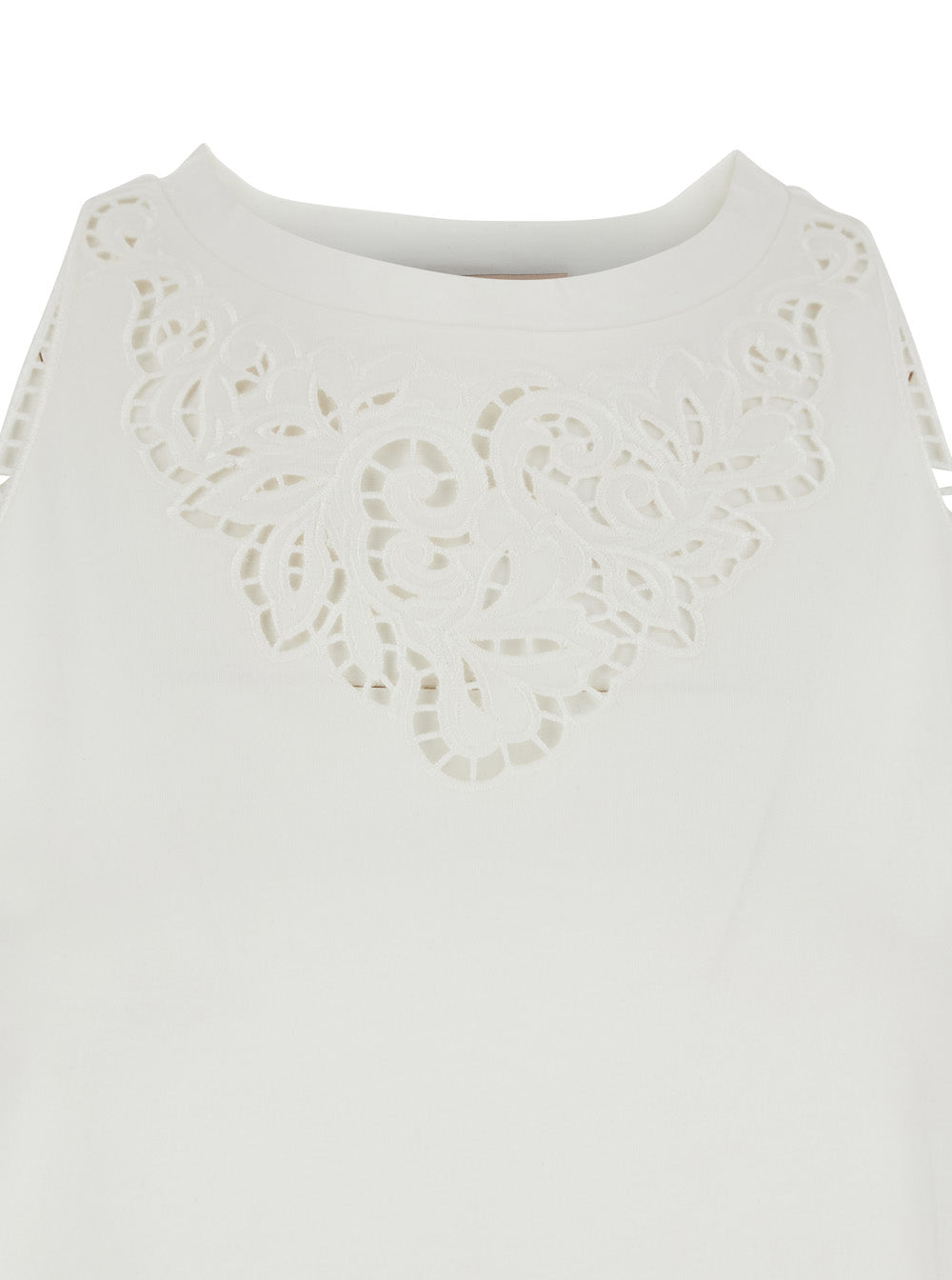 White Top with Cotton Lace Details for Women Tops