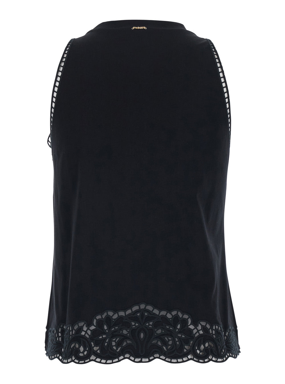 Top with Lace Details on the Neck and Hem in Black Cotton for Women Tops