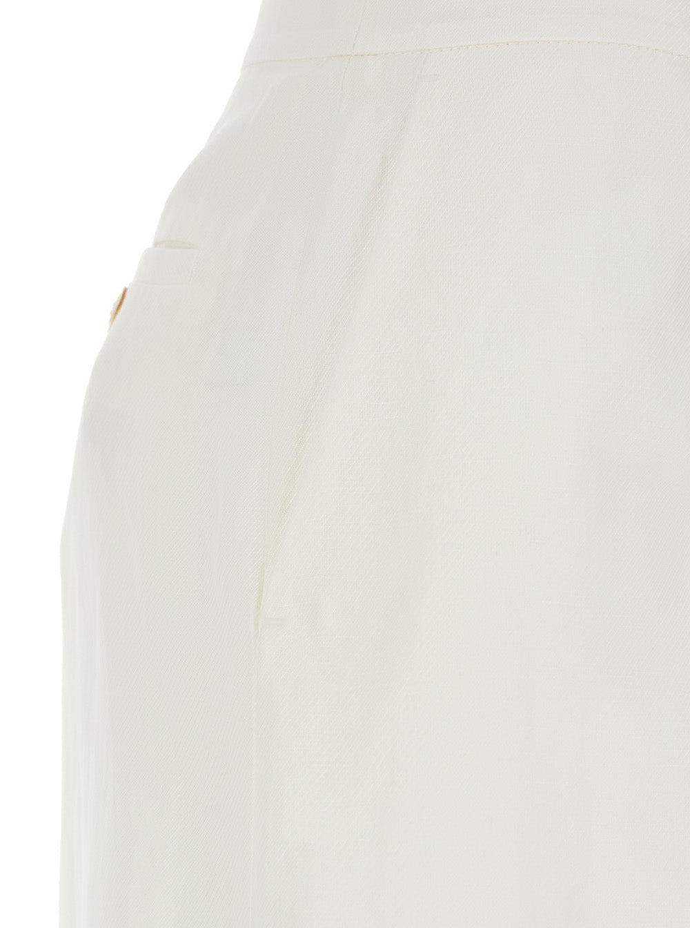 White Pants with Button and Zip Closure on the Front Logo Plate Back in Fabric for Women Linen Viscose Trousers