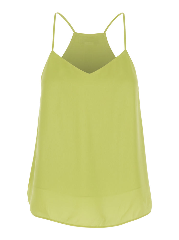 Green Top with V-Neck in Viscose for Women Tops