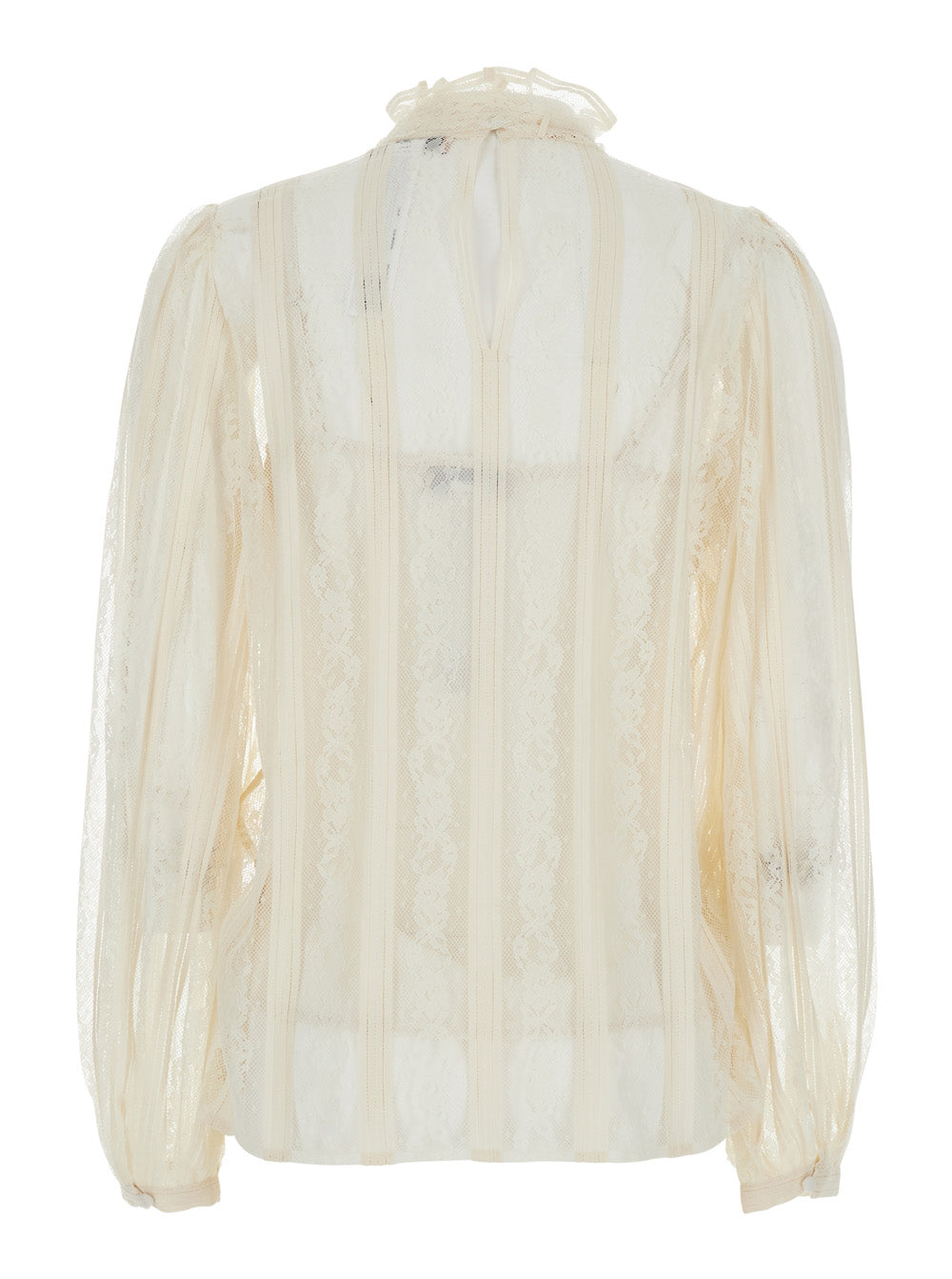 White Shirt with Lace Design and Knot at the Neck in Cotton Blend for Women Polyamide Blouses