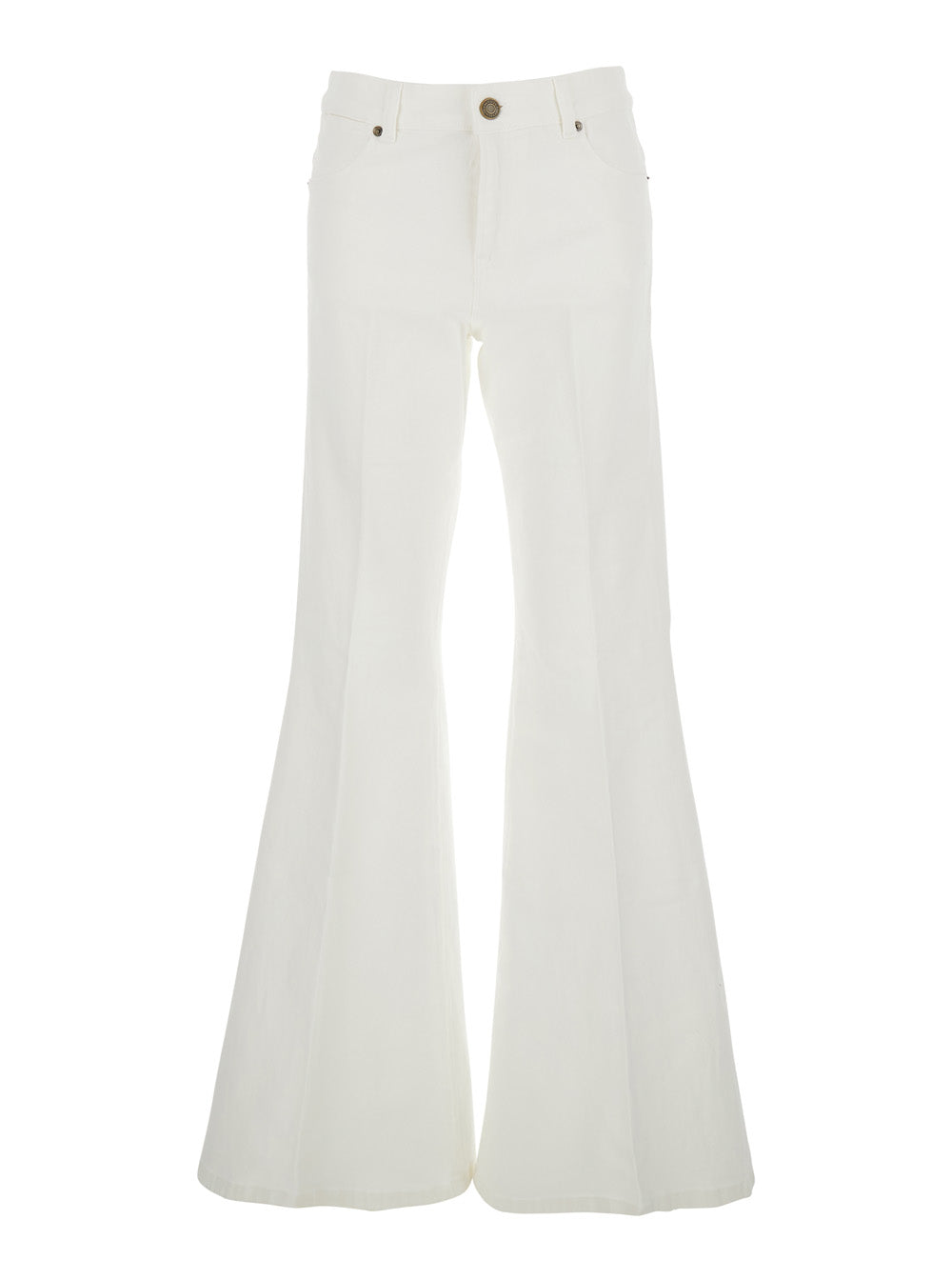 Wide Leg Jeans with Logo Patch on the Back and in White Denim for Women Cotton Elastane