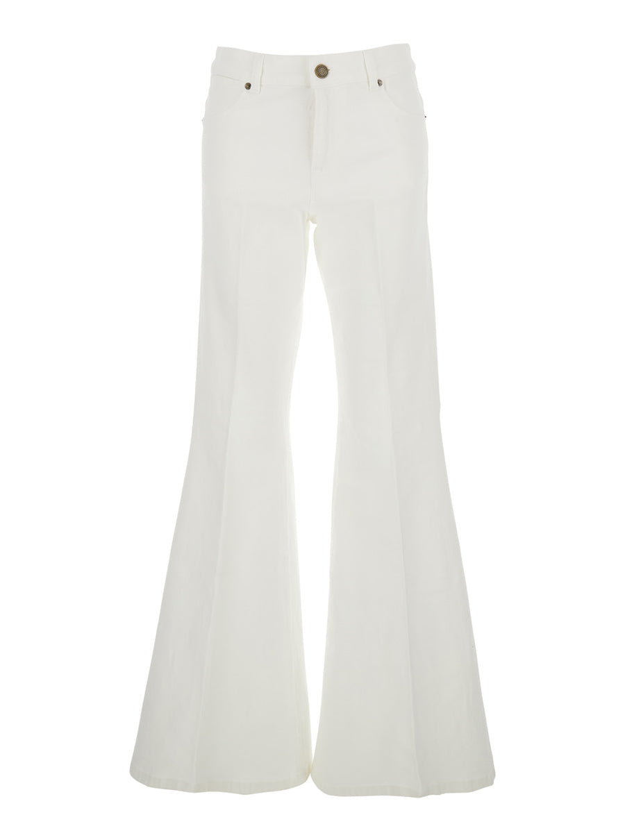 Wide Leg Jeans White Denim Cotton