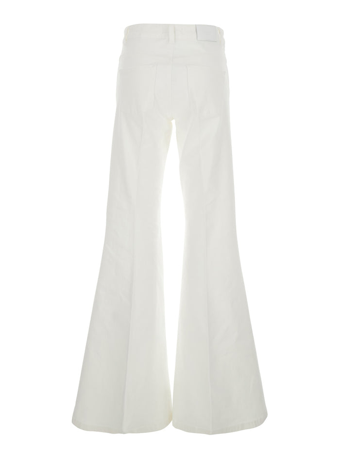 Wide Leg Jeans with Logo Patch on the Back and in White Denim for Women Cotton Elastane