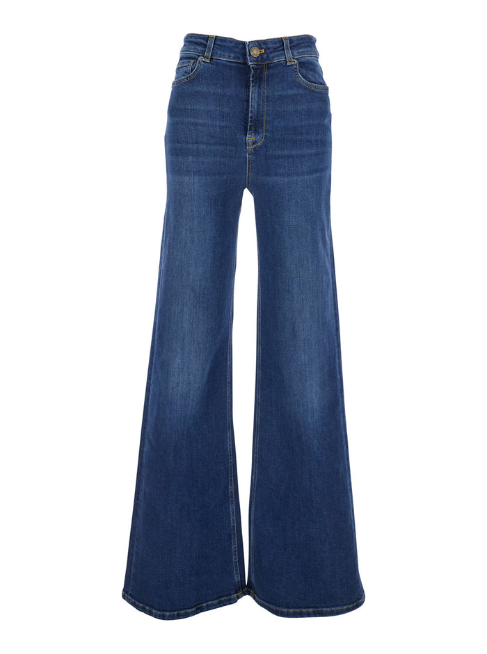 Five-pocket design jeans with faded effect in blue denim for women Blu Cotton Lyocell Elastane