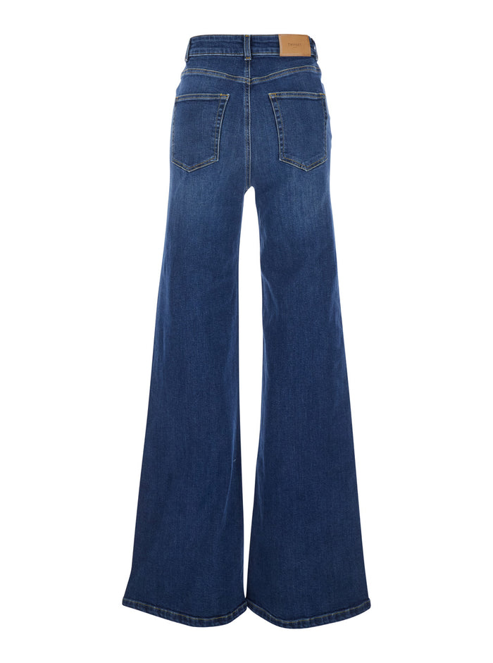 Five-pocket design jeans with faded effect in blue denim for women Blu Cotton Lyocell Elastane