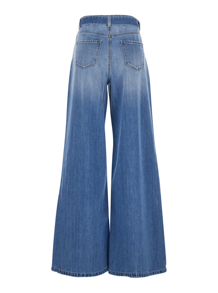 Five-pocket design jeans with belt and faded effect in blue denim for women Blu Cotton