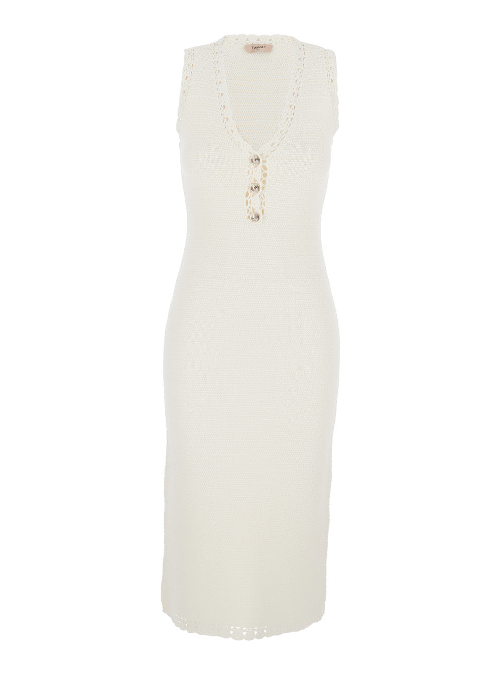 Long Dress White with V-Neck and Sleeves in Viscose for Women Polyamide