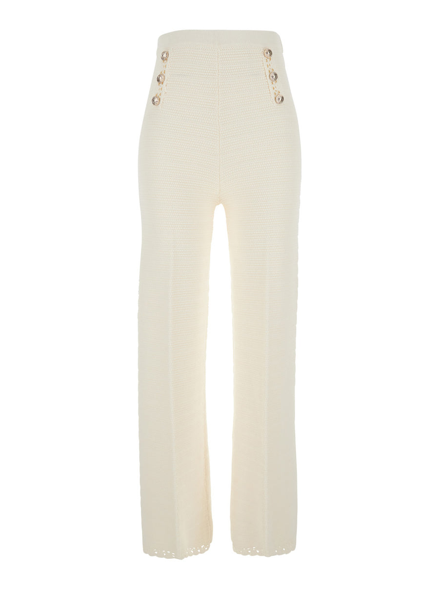 Pants With Crochet Trim, White Viscose Trousers