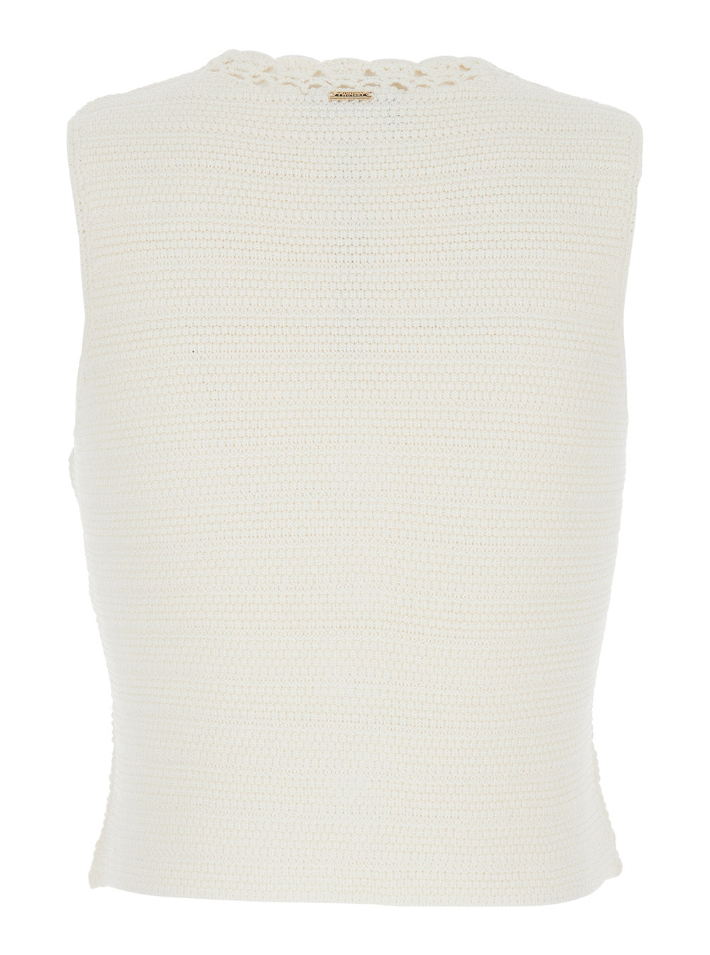 V-Neck Crochet Knit Vest in White Viscose Blend for Women Polyamide Blazers
