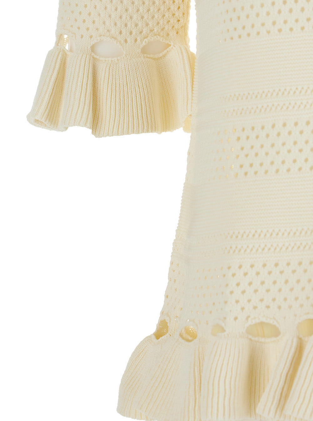 Sweater with Ruffles and Perforated Design in Wool Blend White Women Viscose Polyamide Jersey