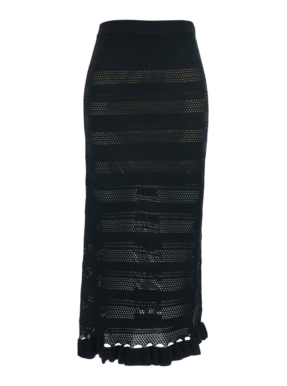 Black Skirt with Ruffles and Perforated Design in Wool Blend for Women Viscose Polyamide